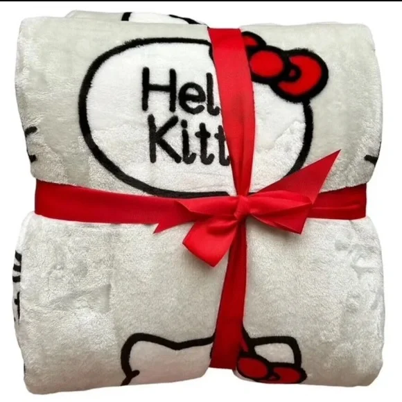 Hello Kitty Full/Queen 90x90 Talk Speech Bubble Plush Blanket - Picture 4 of 5